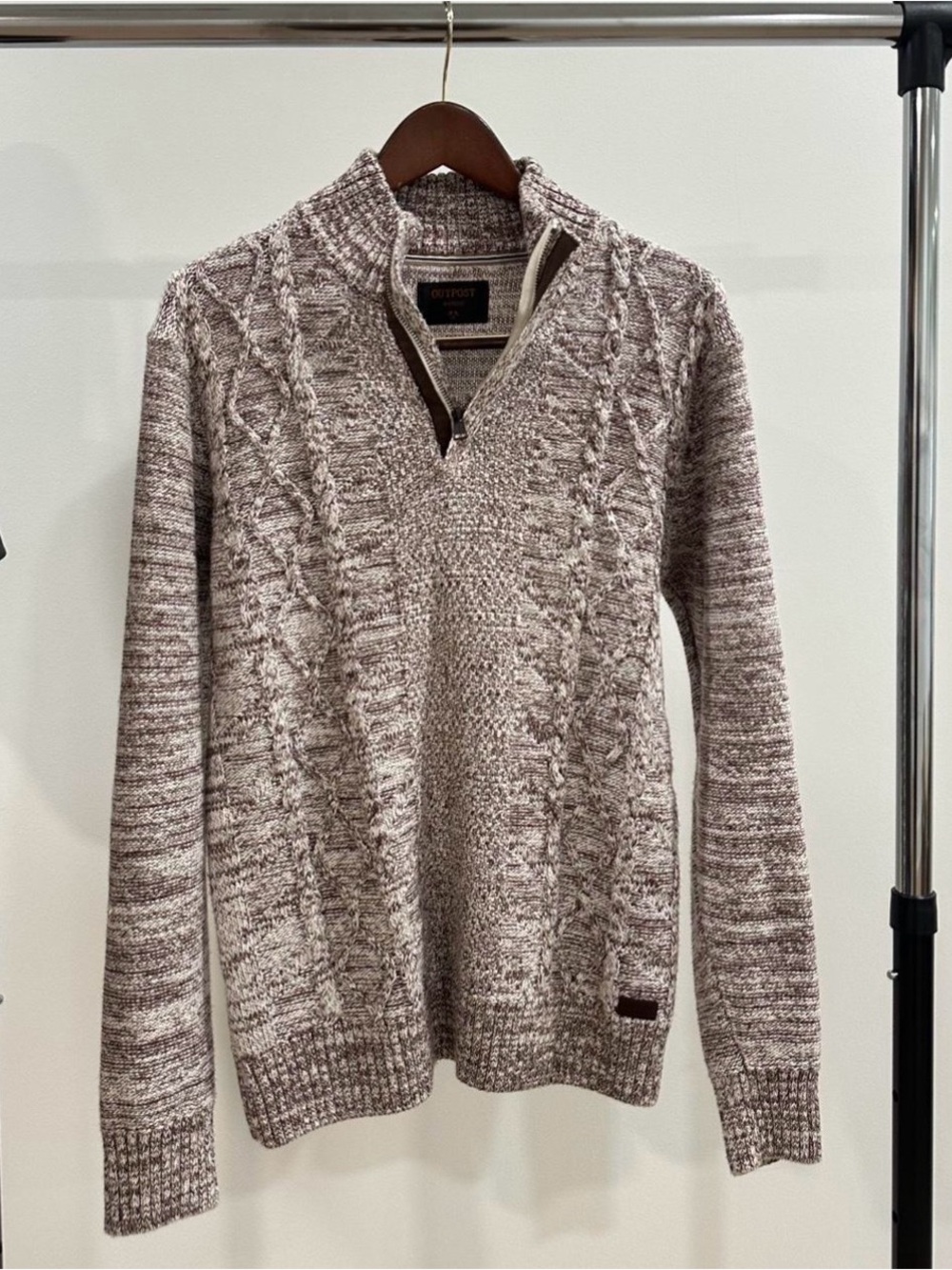 Men's Half-Zip Cable Knit Sweater - Beige Marled